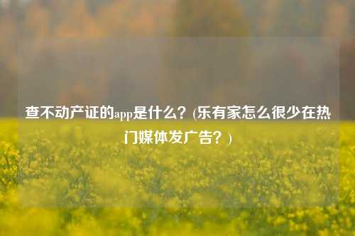 查不动产证的app是什么？(乐有家怎么很少在热门媒体发广告？)