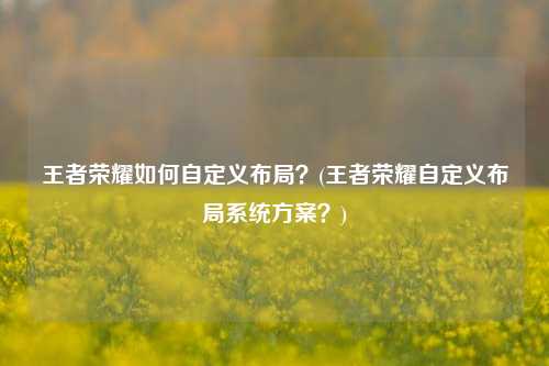 王者荣耀如何自定义布局？(王者荣耀自定义布局系统方案？)