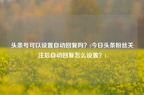 头条号可以设置自动回复吗？(今日头条粉丝关注后自动回复怎么设置？)