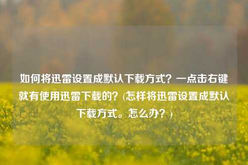 如何将迅雷设置成默认下载方式？一点击右键就有使用迅雷下载的？(怎样将迅雷设置成默认下载方式。怎么办？)